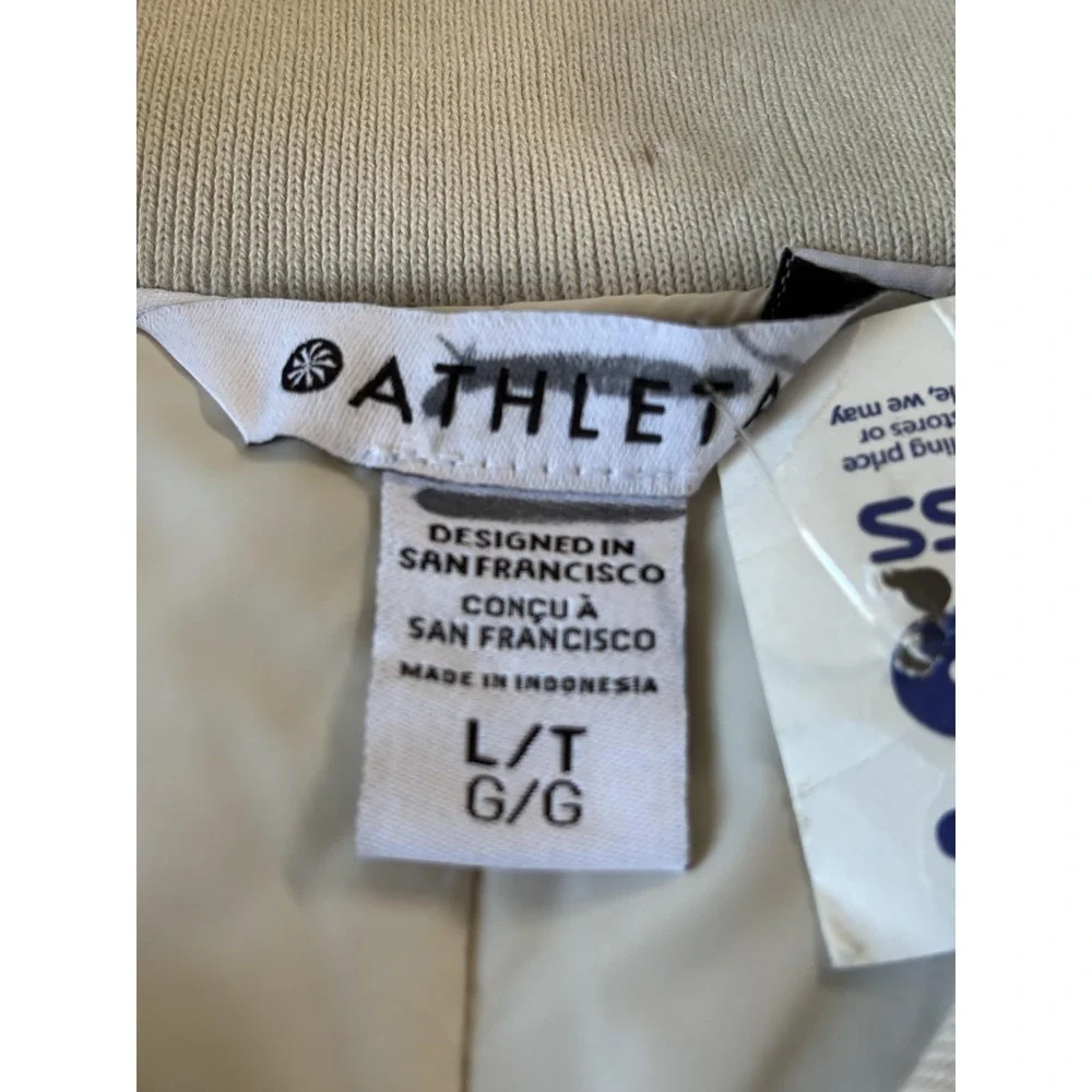 Athleta Bomber Jacket Women Large Tall White Full Zip Windbreaker Lined Athletic